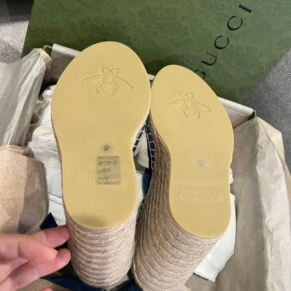 NEW Gucci GG Judie Lace Up Ballerina Espadrille Wedges - Picture 10 of 10
